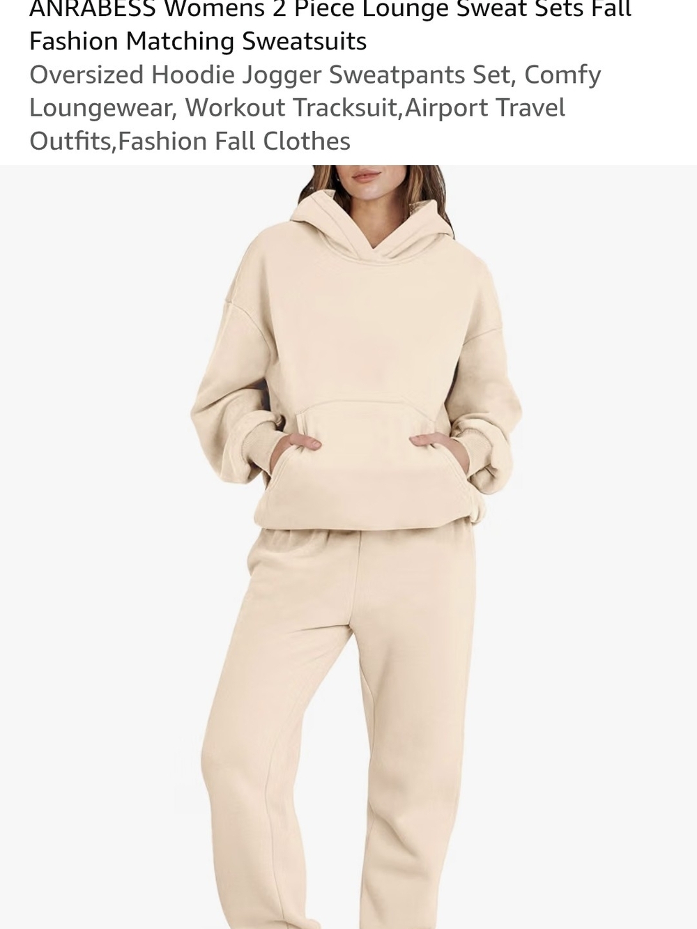 ANRABESS Women's Cream Hoodie & Jogger Lounge Set